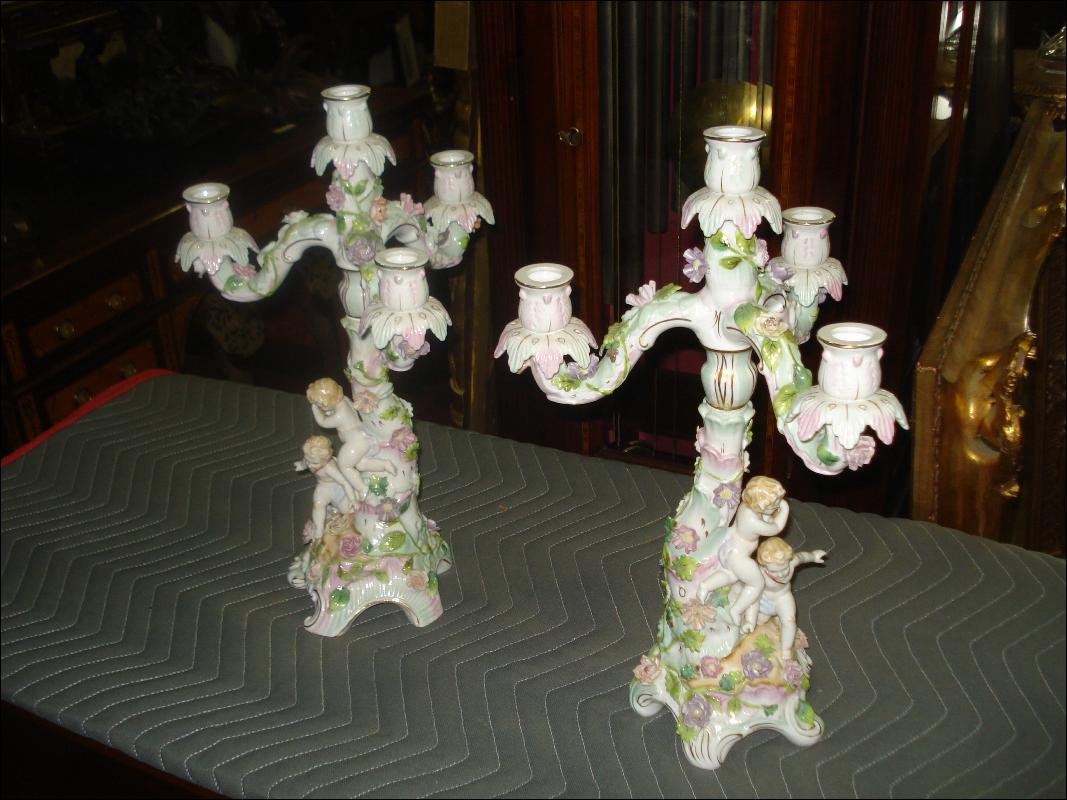 Porcelain Candelabra (Pair) of Meissen Quality With Unknown Mark