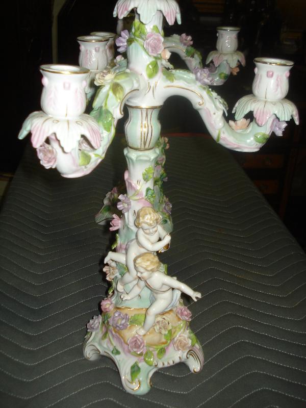 Porcelain Candelabra (Pair) of Meissen Quality With Unknown Mark