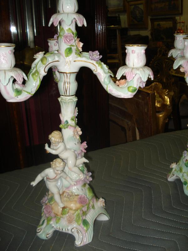 Porcelain Candelabra (Pair) of Meissen Quality With Unknown Mark