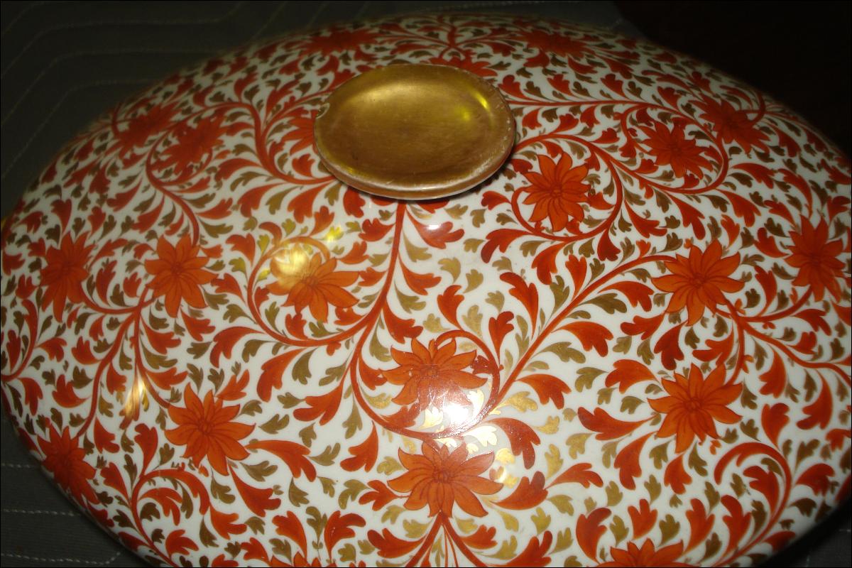 Nineteenth Century Toureen And Matching Platter, Highly Ornate, Hand Painted Floral Design With Gilded Banding, Edging, Handles, Finial
