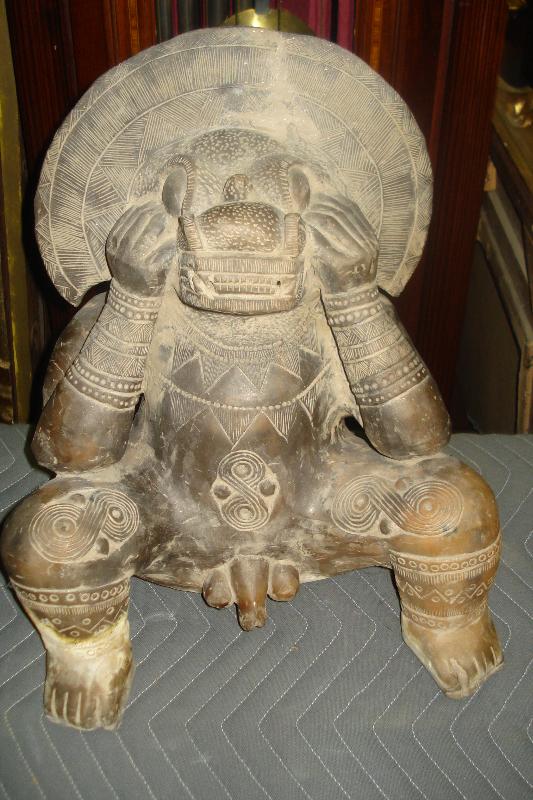 Pre-Columbian Seated God Like Male Figure With Animal Head, Probably Aztec