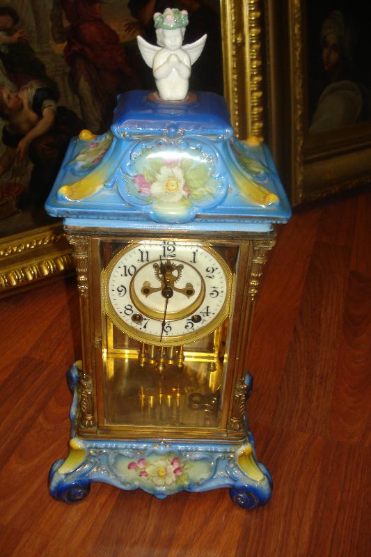 Ansonia Clock Company Porcelain Crystal Regulator In Blue