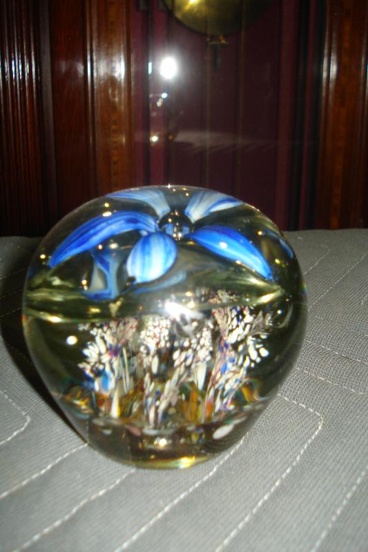 Early Twentieth Century Floral Glass Paperweight With Opened Flower And Floral Surround At Base