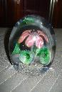 Mid Twentieth Century Floral Glass Paperweight With Opened Flower And Floral Surround At Base