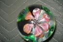 Mid Twentieth Century Floral Glass Paperweight With Opened Flower And Floral Surround At Base
