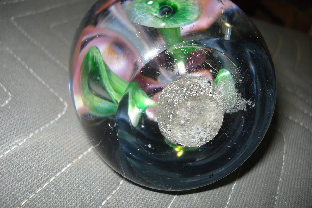 Mid Twentieth Century Floral Glass Paperweight With Opened Flower And Floral Surround At Base