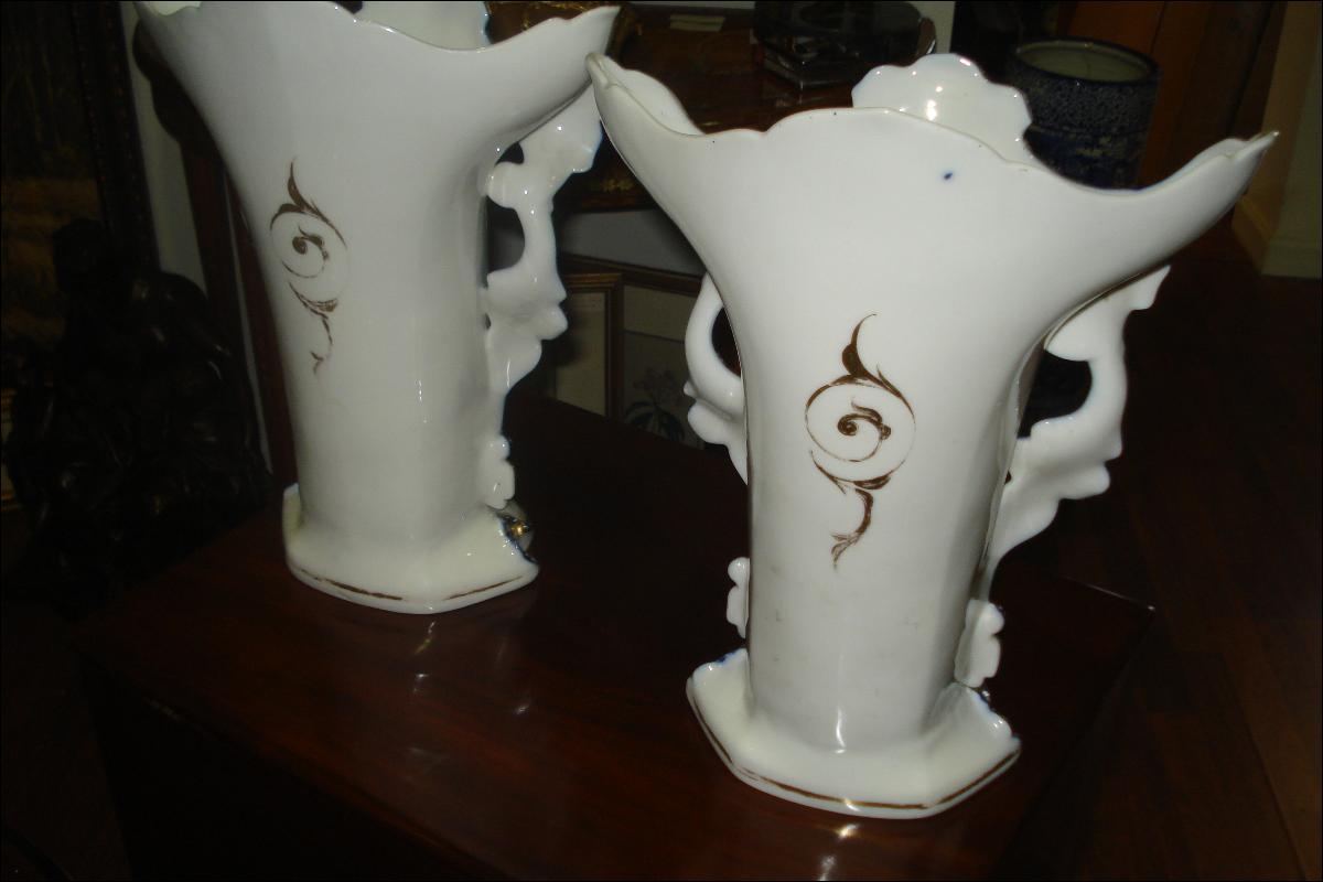 Pair Of Nineteenth Century Paris Porcelain Vases, Hand Painted Floral Scenes