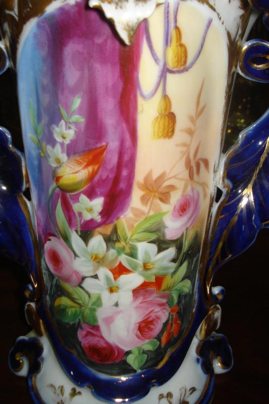 Pair Of Nineteenth Century Paris Porcelain Vases, Hand Painted Floral Scenes