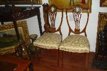 Eighteenth Century English Shield Back Chairs (Pair), Finely Carved Mahogany, Inlaid, With Wedgwood Styled Plaques