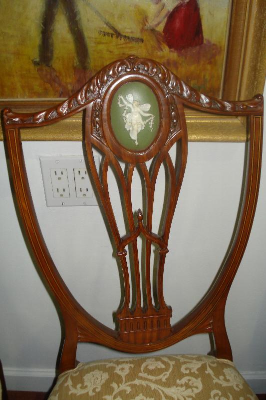Eighteenth Century English Shield Back Chairs (Pair), Finely Carved Mahogany, Inlaid, With Wedgwood Styled Plaques