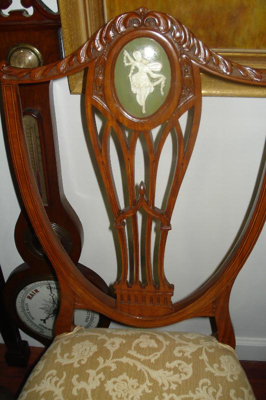 Eighteenth Century English Shield Back Chairs (Pair), Finely Carved Mahogany, Inlaid, With Wedgwood Styled Plaques