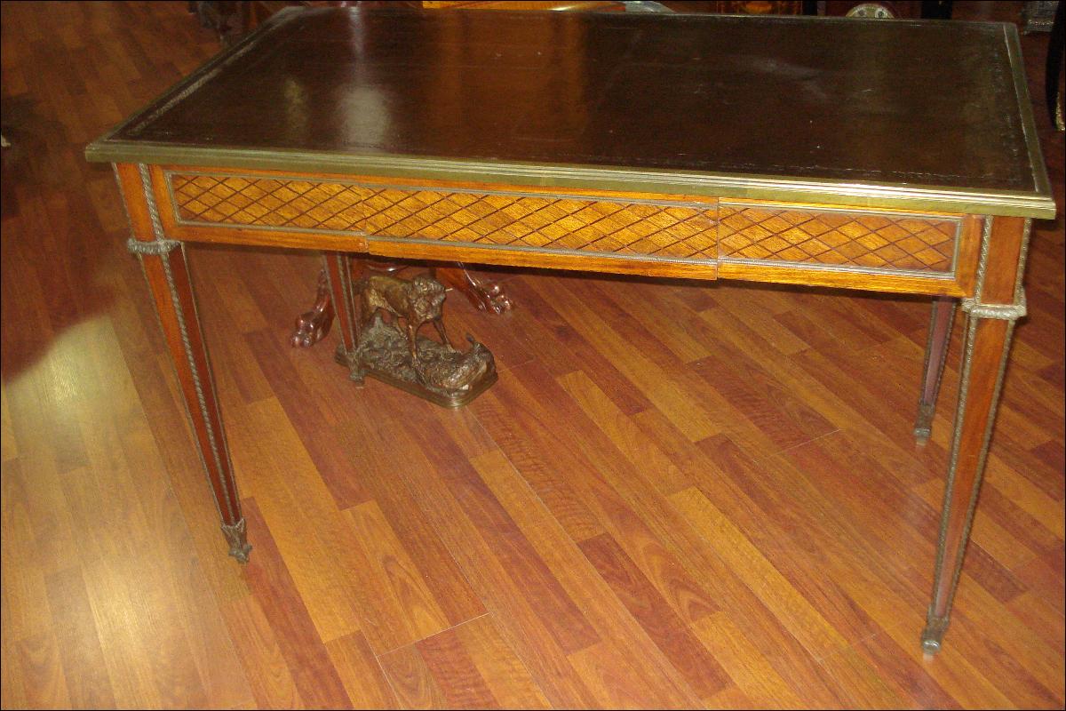 Early Nineteenth Century French Napoleonic Bureau Plat (Desk), Inlaid, Bronze Mounts