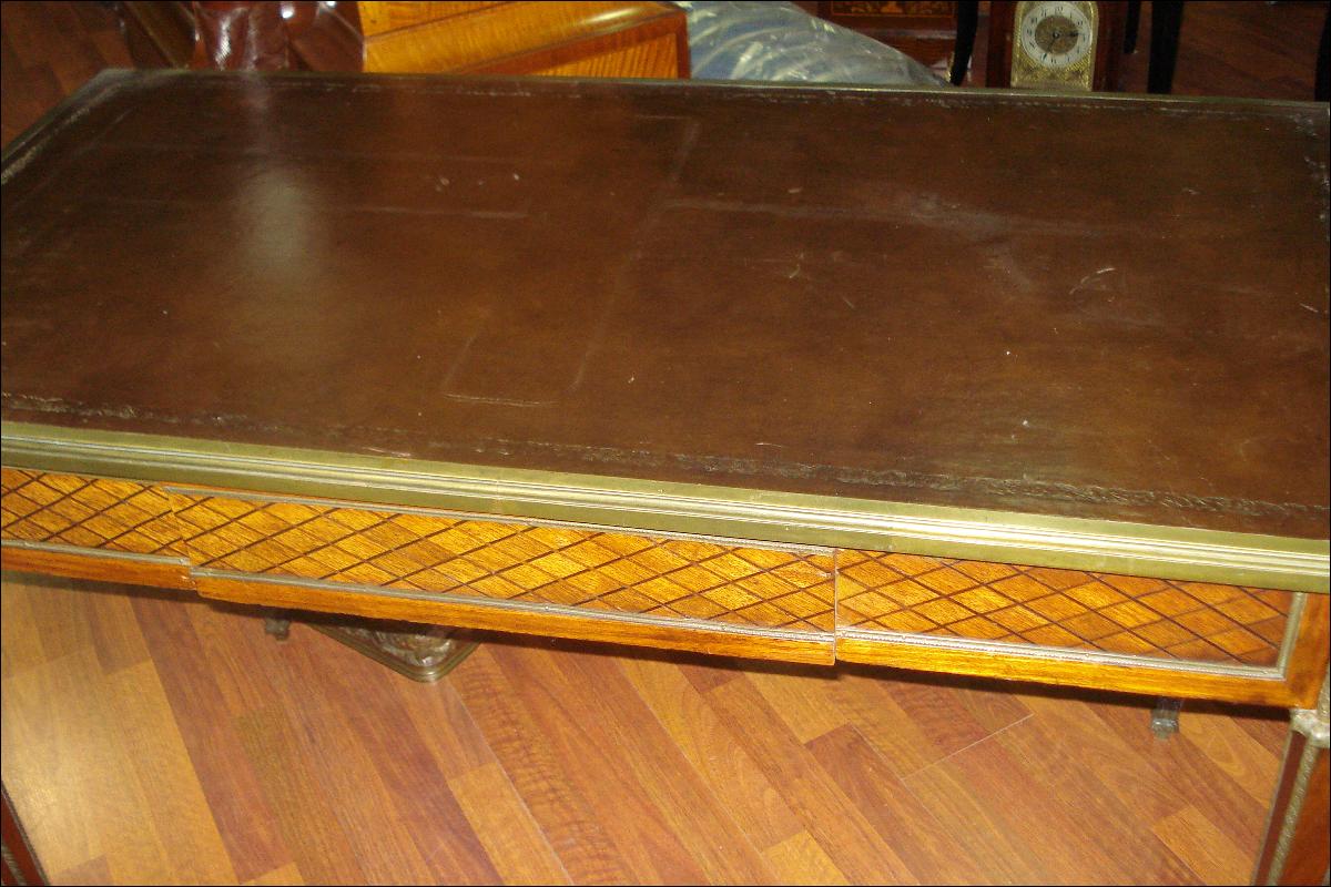 Early Nineteenth Century French Napoleonic Bureau Plat (Desk), Inlaid, Bronze Mounts