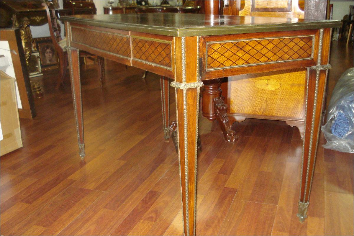 Early Nineteenth Century French Napoleonic Bureau Plat (Desk), Inlaid, Bronze Mounts