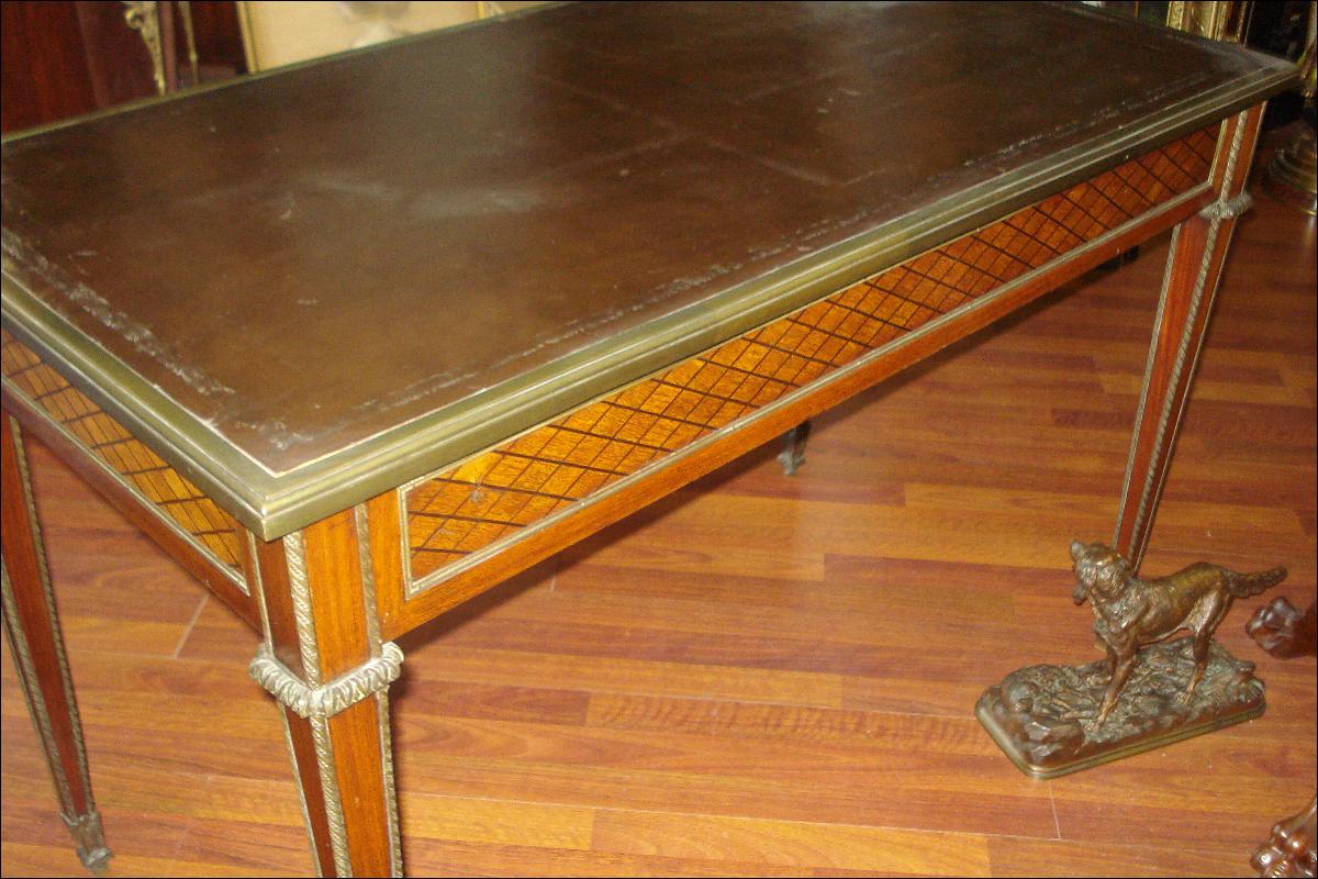 Early Nineteenth Century French Napoleonic Bureau Plat (Desk), Inlaid, Bronze Mounts