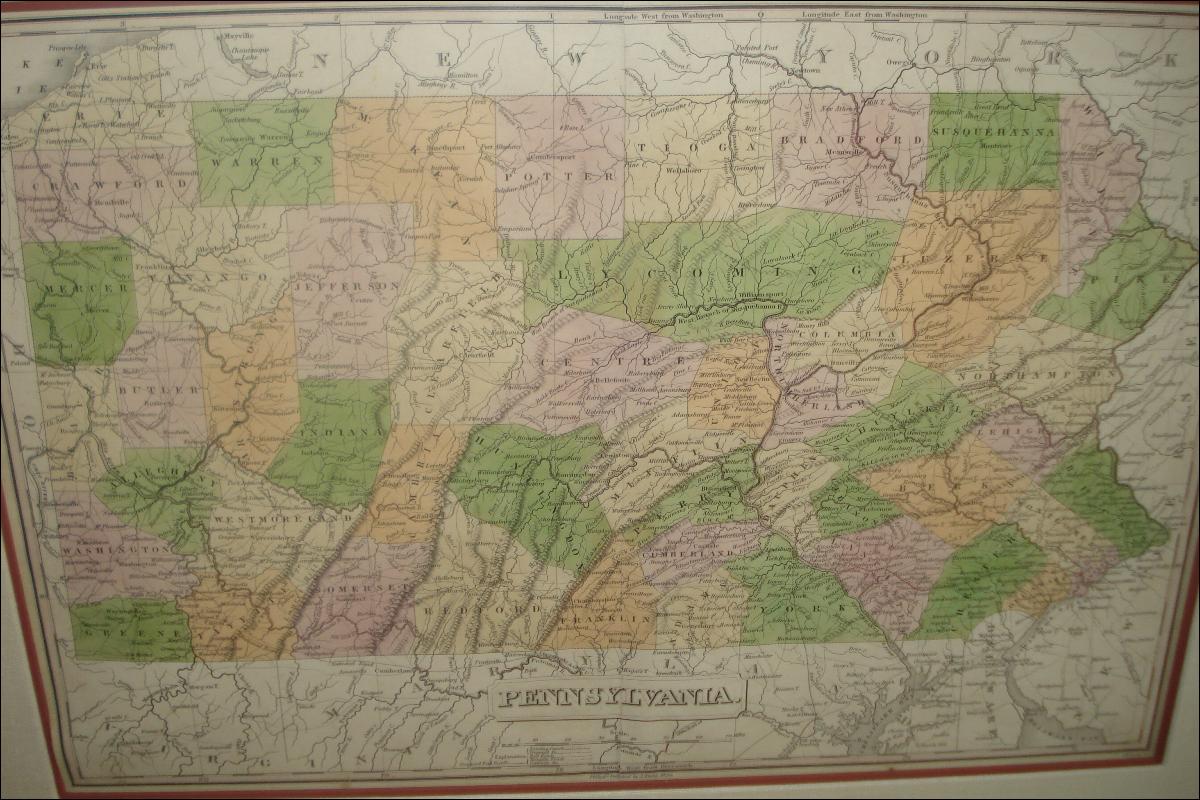 Early Nineteenth Century Map Of Pennsylvania By Anthony Finley, Hand Colored Copperplate Engraving, 1830, Published In Philadelphia