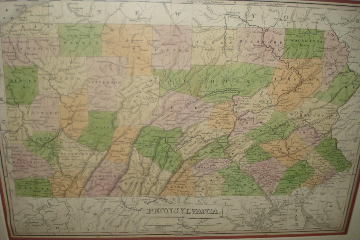 Early Nineteenth Century Map Of Pennsylvania By Anthony Finley, Hand Colored Copperplate Engraving, 1830, Published In Philadelphia