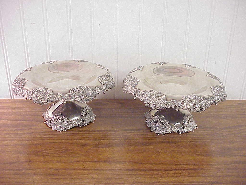 Pair Antique Ornate Reticulated Tiffany & Co Sterling Silver Footed Compotes
