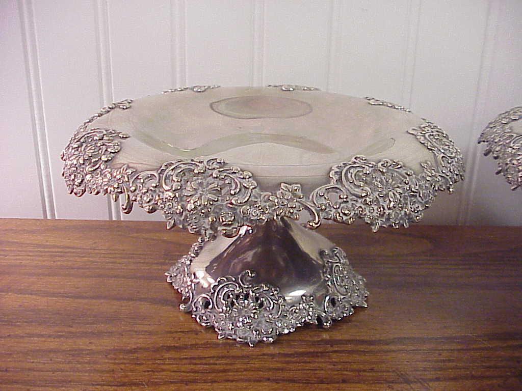 Pair Antique Ornate Reticulated Tiffany & Co Sterling Silver Footed Compotes