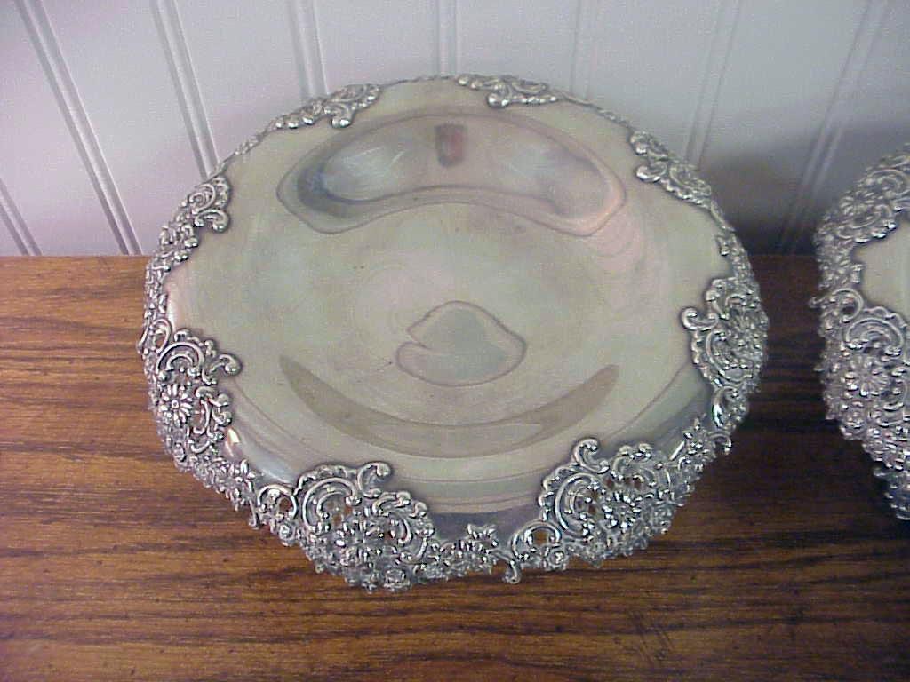Pair Antique Ornate Reticulated Tiffany & Co Sterling Silver Footed Compotes