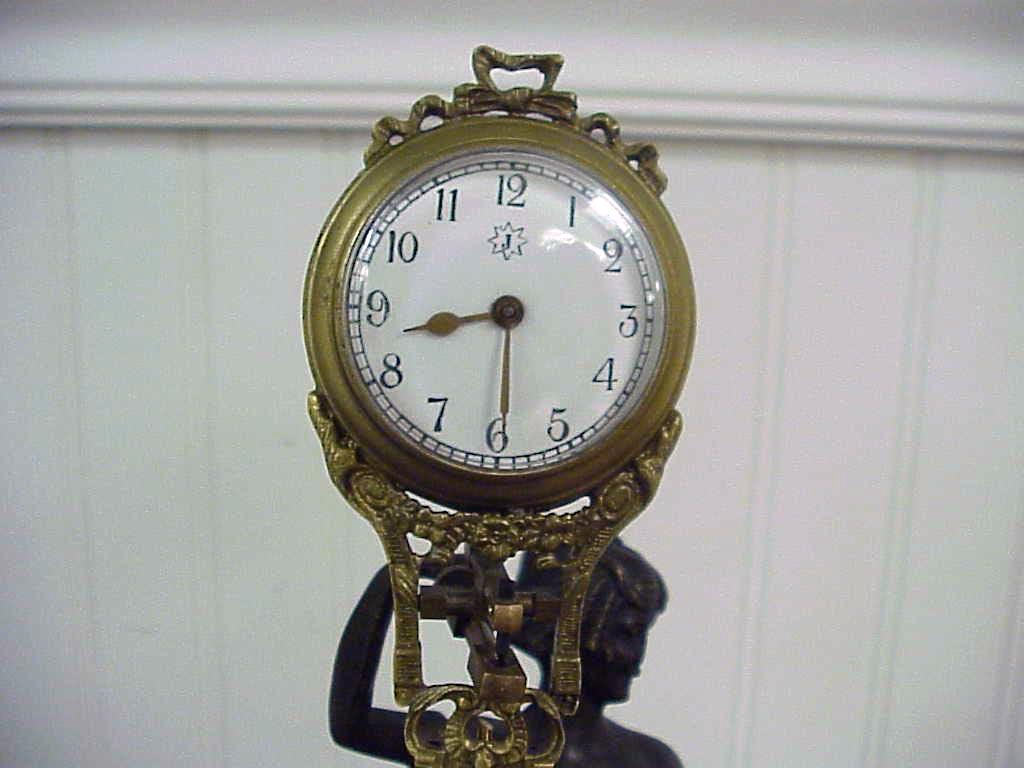 Antique Semi Nude Cast Bronze Woman Junghans Swinger Clock 14.5