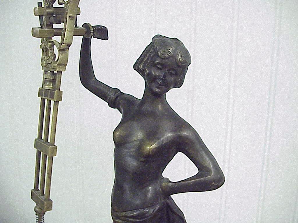 Antique Semi Nude Cast Bronze Woman Junghans Swinger Clock 14.5