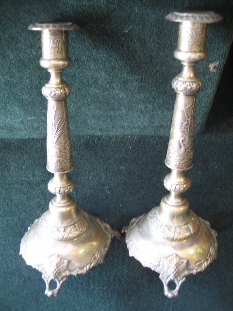 Pair of Antique Silver Candlesticks, Russian, Signed J. Ehrlich,