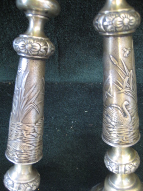 Pair of Antique Silver Candlesticks, Russian, Signed J. Ehrlich,