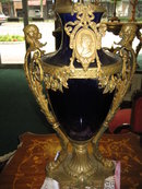 Early Twentieth Century French Cobalt Porcelain and Bronze Lamp of Napoleonic Styling.