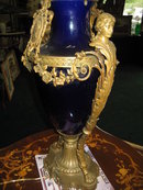 Early Twentieth Century French Cobalt Porcelain and Bronze Lamp of Napoleonic Styling.
