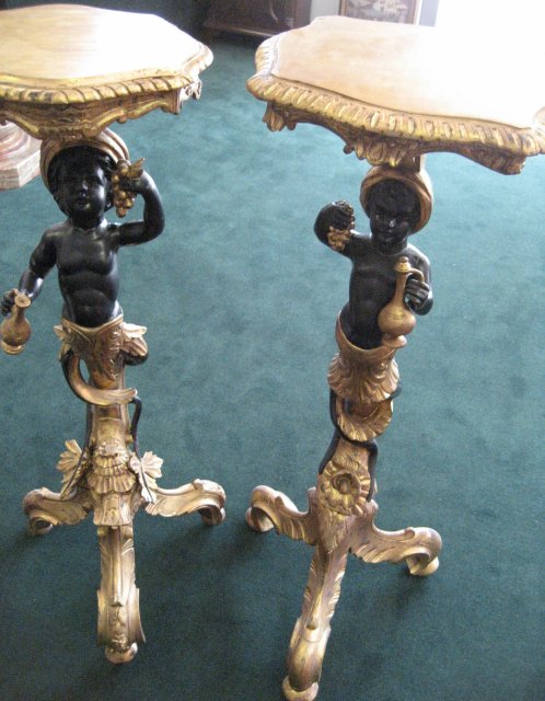 Late Eighteenth Century Assembled Pair of Ebonized, Carved and Gilded Blackamoors