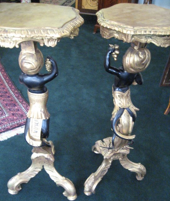 Late Eighteenth Century Assembled Pair of Ebonized, Carved and Gilded Blackamoors