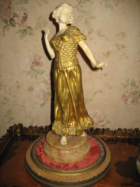 Late Nineteenth Century French Bronze and Ivory Statue of a Woman Dancing by A. Gori