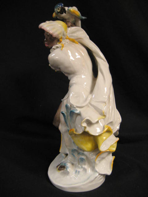 Meissen Porcelain Figurine of An African Woman Dancing with A Parrot on Her Right Hand