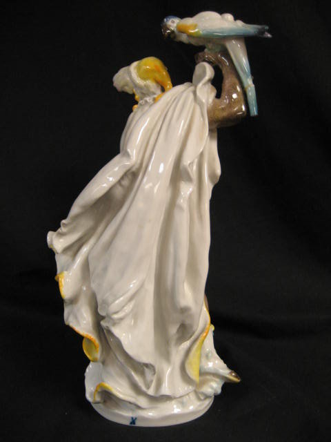 Meissen Porcelain Figurine of An African Woman Dancing with A Parrot on Her Right Hand