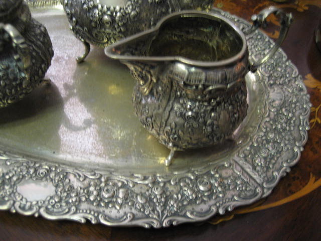 European Nineteenth Century Repousse Silver Chocolate Set With Matching Tray