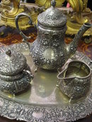 European Nineteenth Century Repousse Silver Chocolate Set With Matching Tray