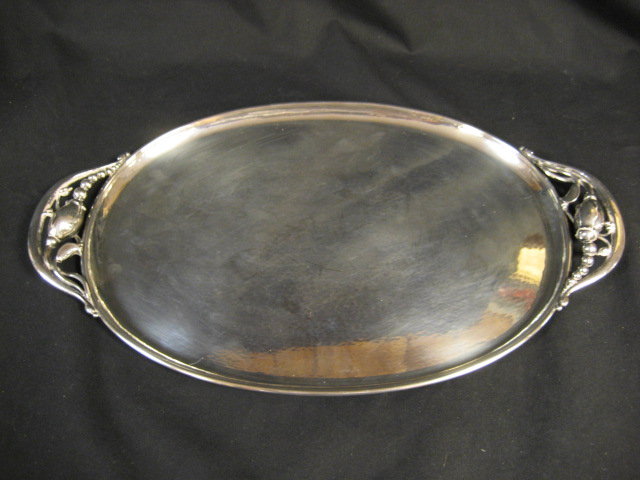 George Jensen Sterling Silver Hollowware Oval Serving Tray Blossom Pattern # 2H Circa 1919