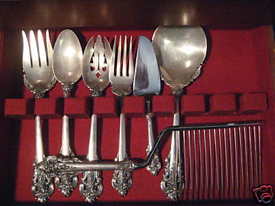 Wallace Grande Baroque Sterling Silver Flatware Set with Storage Chest 79 Pieces