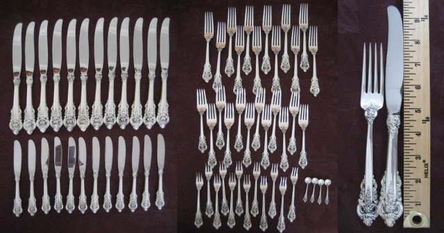 Wallace Grande Baroque Sterling Silver Flatware Dinner Set 102 Pieces