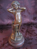 Bronze Cherub with Tree Stump Statue / Carving with Marble Base, Signed by Codet