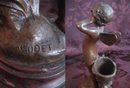 Bronze Cherub with Tree Stump Statue / Carving with Marble Base, Signed by Codet