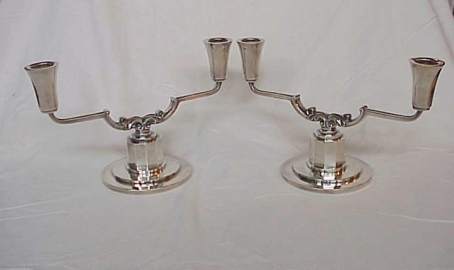 Pair Mid Century Modern CG Hallberg Sweden Sterling Silver Candelabras