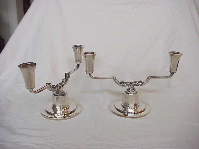 Pair Mid Century Modern CG Hallberg Sweden Sterling Silver Candelabras