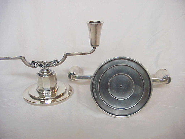 Pair Mid Century Modern CG Hallberg Sweden Sterling Silver Candelabras