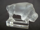 Old Lalique France Clear & Frosted Glass Buffalo Figure / Paperweight