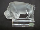 Old Lalique France Clear & Frosted Glass Buffalo Figure / Paperweight