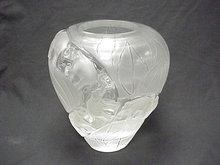 Lalique France Clear & Frosted Glass BORNEO ELEPHANTS Vase 12