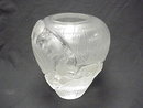 Lalique France Clear & Frosted Glass BORNEO ELEPHANTS Vase 12