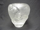Lalique France Clear & Frosted Glass BORNEO ELEPHANTS Vase 12